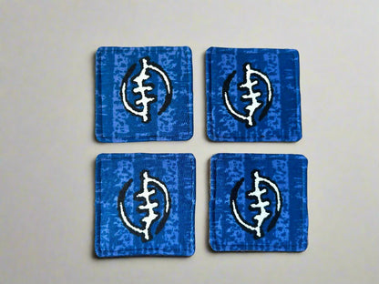Ethnic, Fabric, Patterned, Handmade Blue, Black, and White Coasters - Gezia Accents