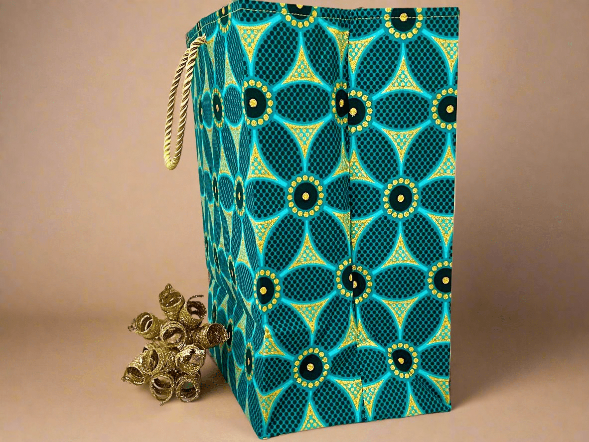 Ethnic, Fabric, Patterned, Handmade Dark Green, Green, and Gold Square Bag - Gezia Accents