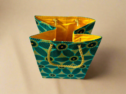 Ethnic, Fabric, Patterned, Handmade Dark Green, Green, and Gold Square Bag - Gezia Accents