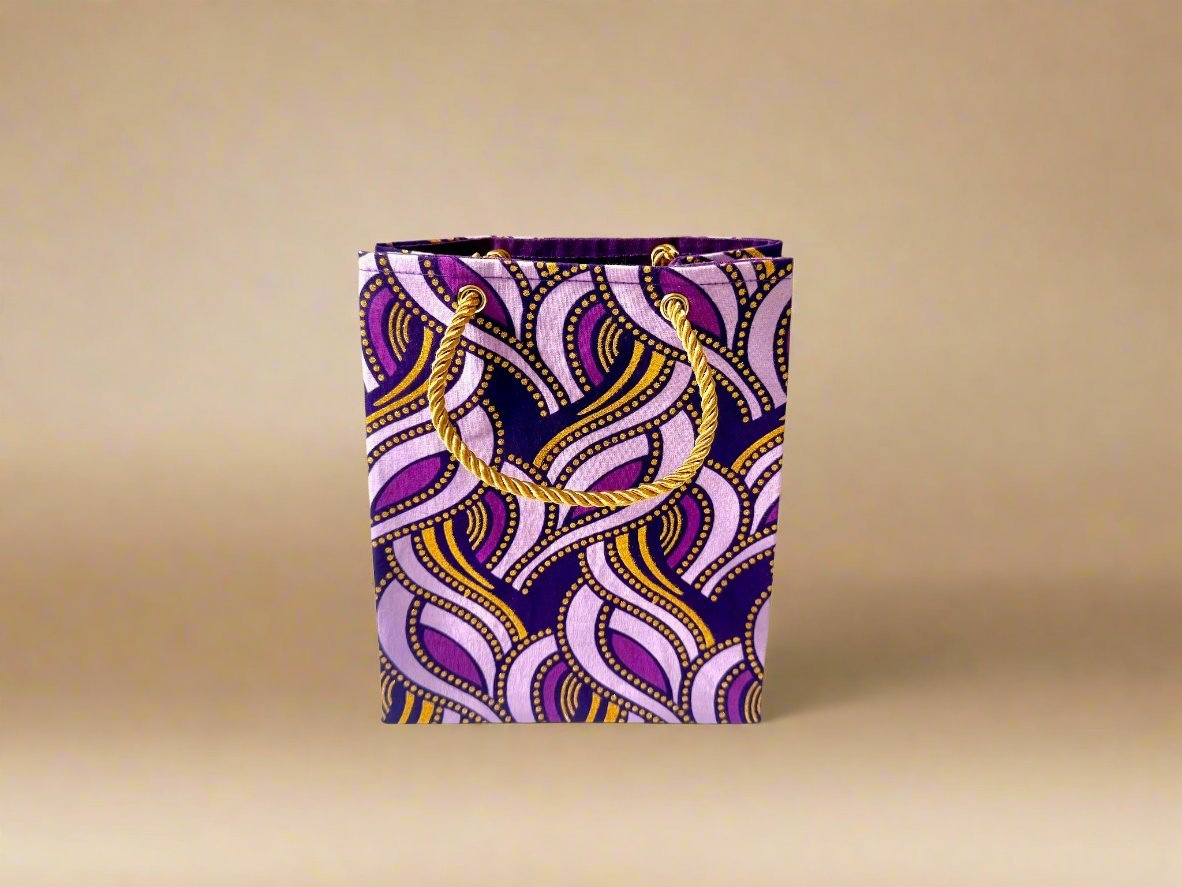 Ethnic, Fabric, Patterned, Handmade Dark Purple, Purple, and Gold Small Bag - Gezia Accents