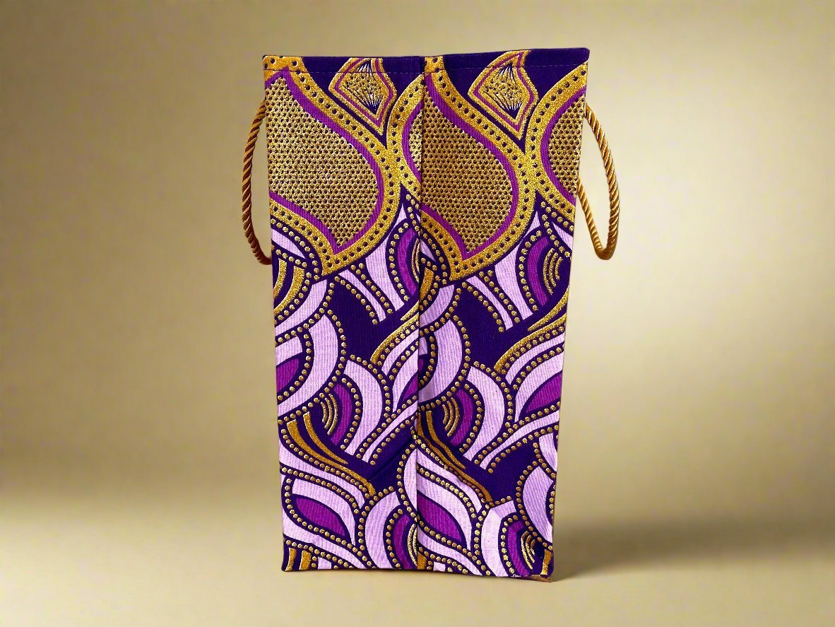 Ethnic, Fabric, Patterned, Handmade Dark Purple, Purple, and Gold Small Bag - Gezia Accents