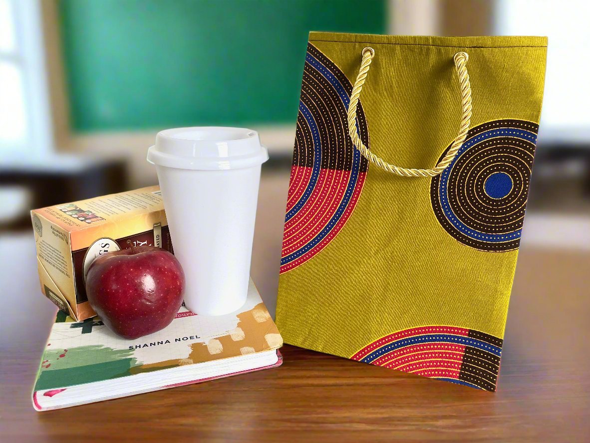 Ethnic, Fabric, Patterned, Handmade Green, Dark Brown, Red, and Yellow Small Bag - Gezia Accents