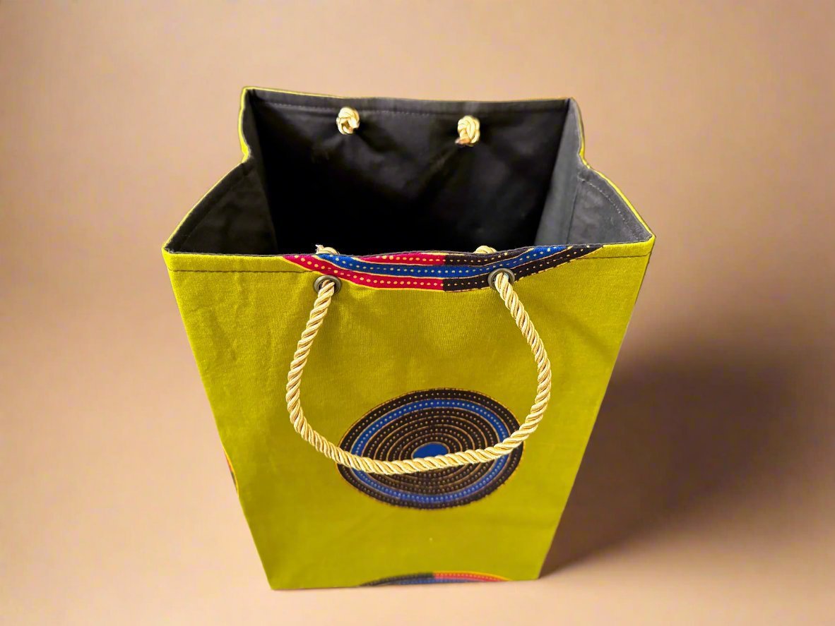 Ethnic, Fabric, Patterned, Handmade Green, Dark Brown, Red, and Yellow Small Bag - Gezia Accents