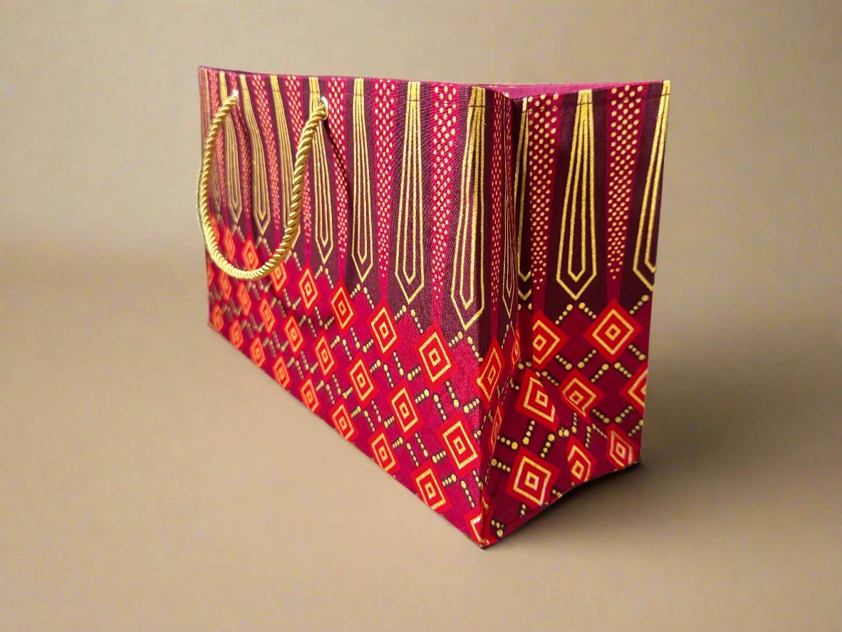 Ethnic, Fabric, Patterned, Handmade Maroon, Red, and Gold Medium Horizontal Bag - Gezia Accents