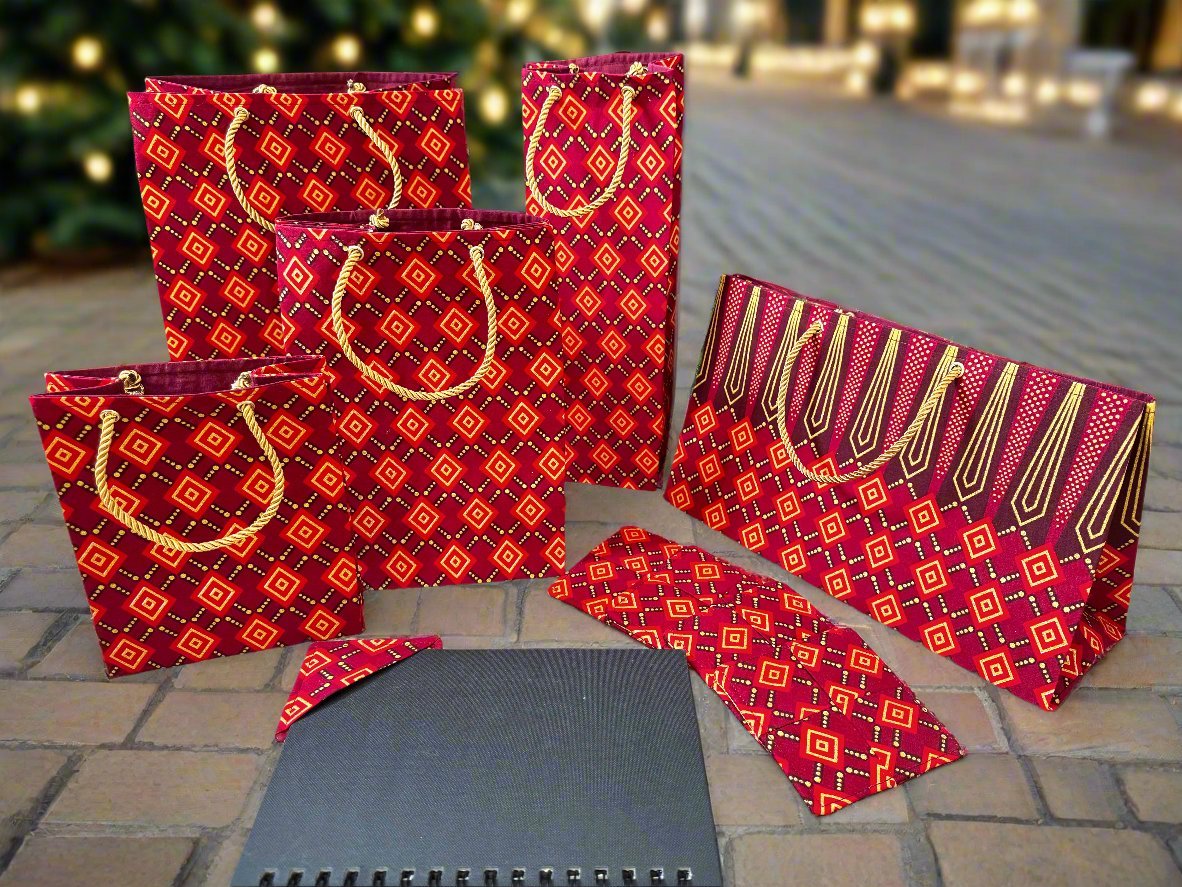 Ethnic, Fabric, Patterned, Handmade Maroon, Red, and Gold Medium Horizontal Bag - Gezia Accents