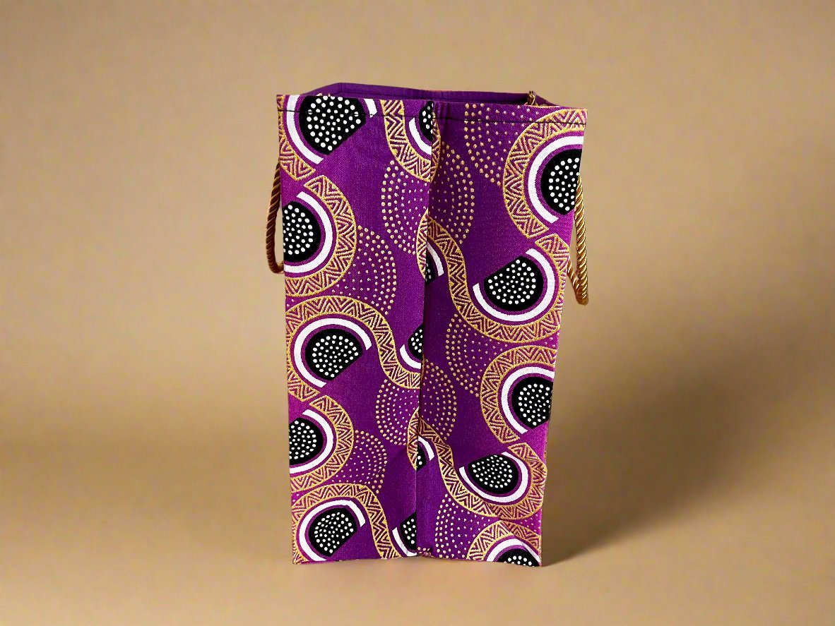 Ethnic, Fabric, Patterned, Handmade Purple, Black, White and Gold Small Bag - Gezia Accents