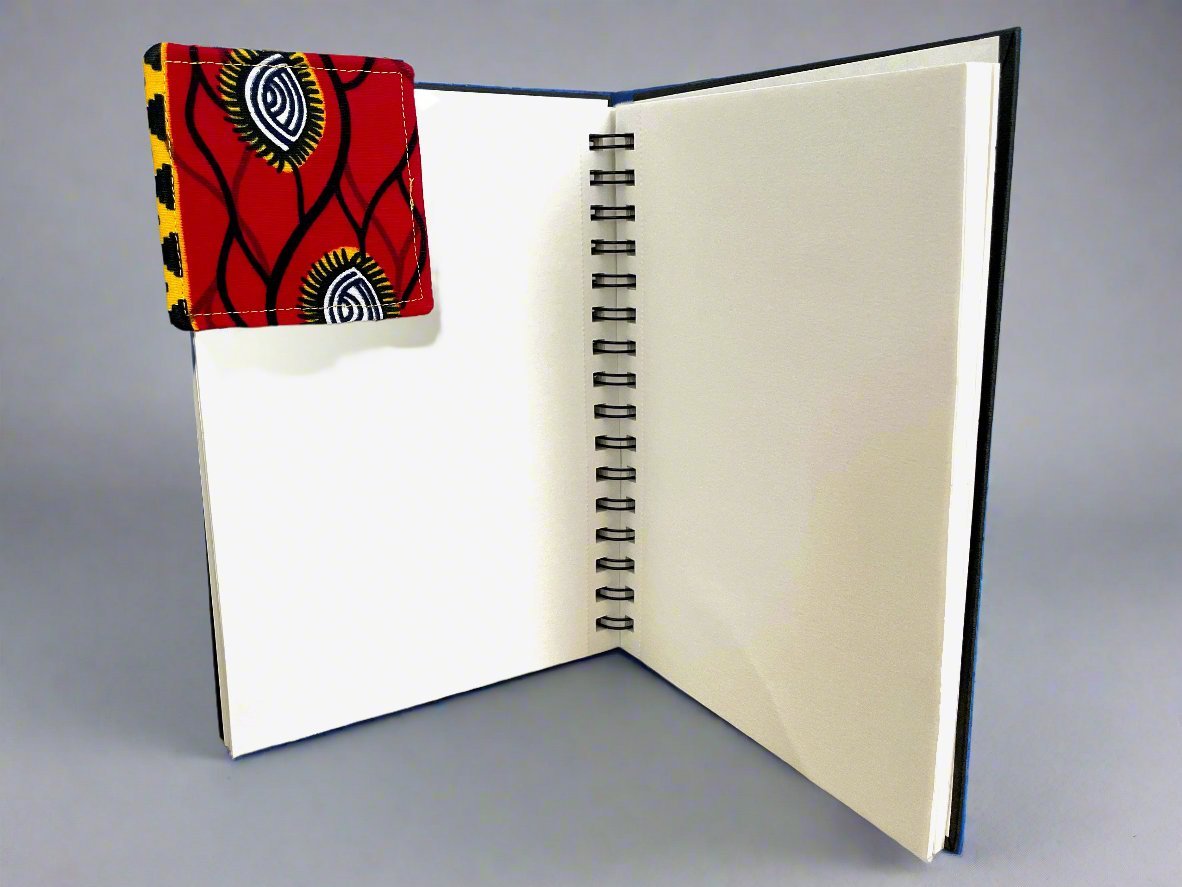 Ethnic, Fabric, Patterned, Handmade Red, Black, Yellow, and White Bookmark - Gezia Accents