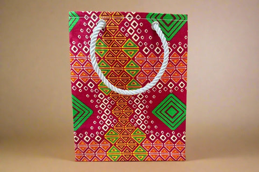 Ethnic, Fabric, Patterned, Handmade Red, Yellow, Green, and White Extra Small Bag - Gezia Accents