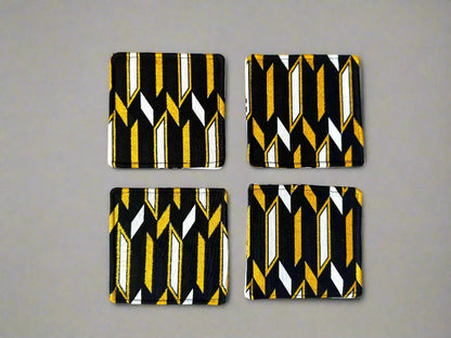 Ethnic, Fabric, Patterned, Handmade White, Black, and Gold Coasters - Gezia Accents
