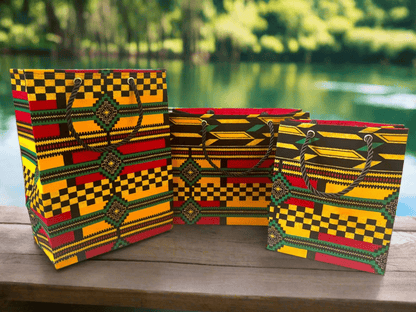 Ethnic, Fabric, Patterned, Handmade Yellow, Black, Red, Green and Gold Small Wardrobe Bag - Gezia Accents