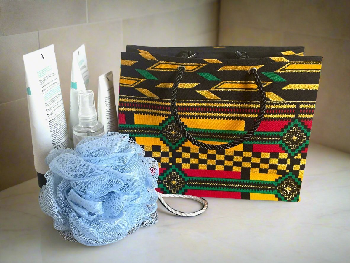 Ethnic, Fabric, Patterned, Handmade Yellow, Black, Red, Green and Gold Small Wardrobe Bag - Gezia Accents