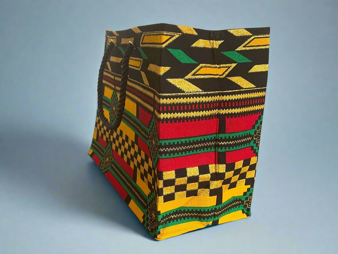 Ethnic, Fabric, Patterned, Handmade Yellow, Black, Red, Green and Gold Small Wardrobe Bag - Gezia Accents