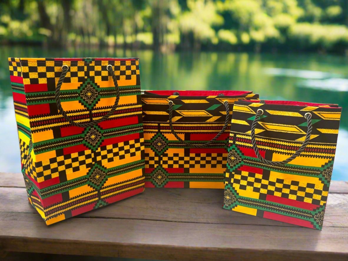 Ethnic, Fabric, Patterned, Handmade Yellow, Red, Green, Black and Gold Bag - Gezia Accents