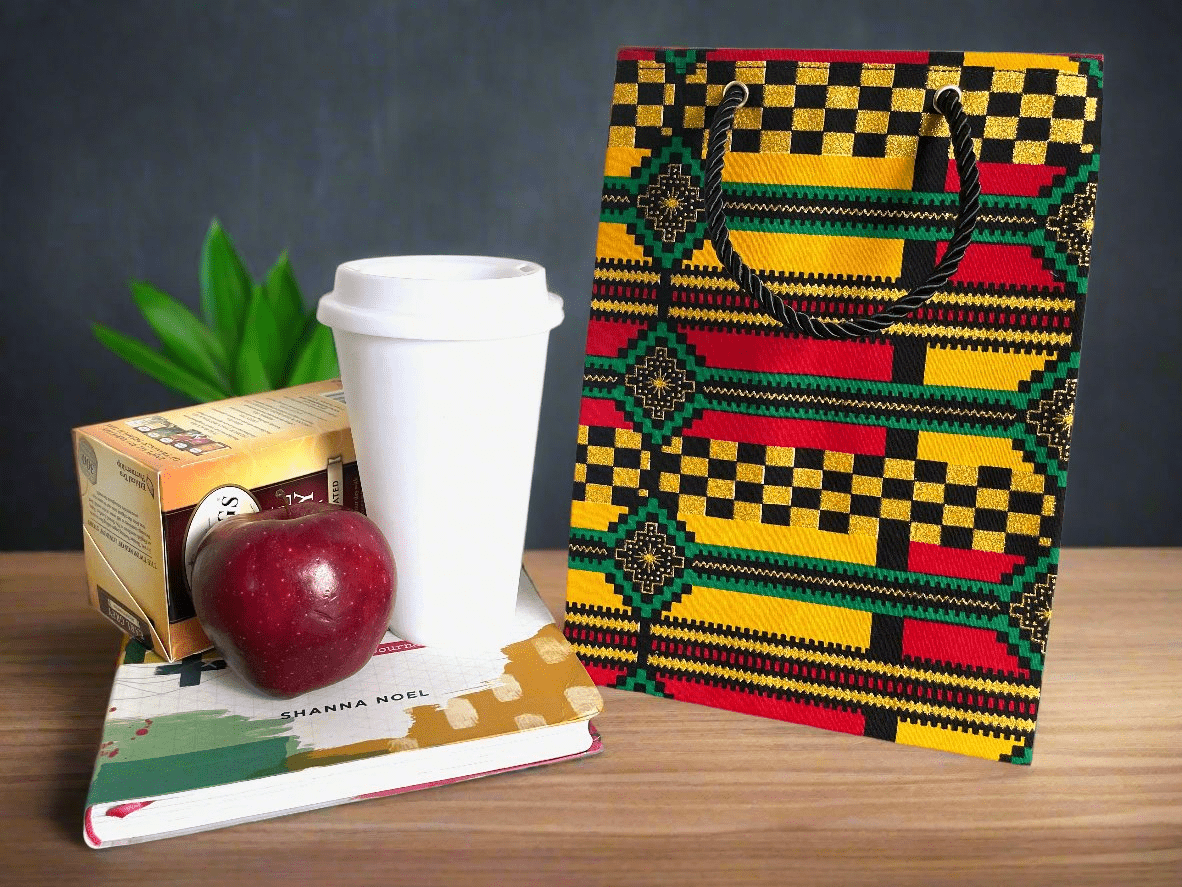 Ethnic, Fabric, Patterned, Handmade Yellow, Red, Green, Black and Gold Bag - Gezia Accents