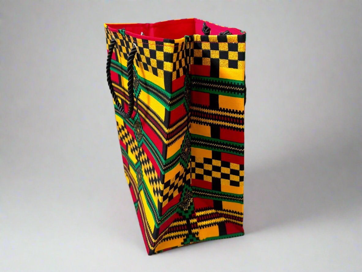 Ethnic, Fabric, Patterned, Handmade Yellow, Red, Green, Black and Gold Bag - Gezia Accents