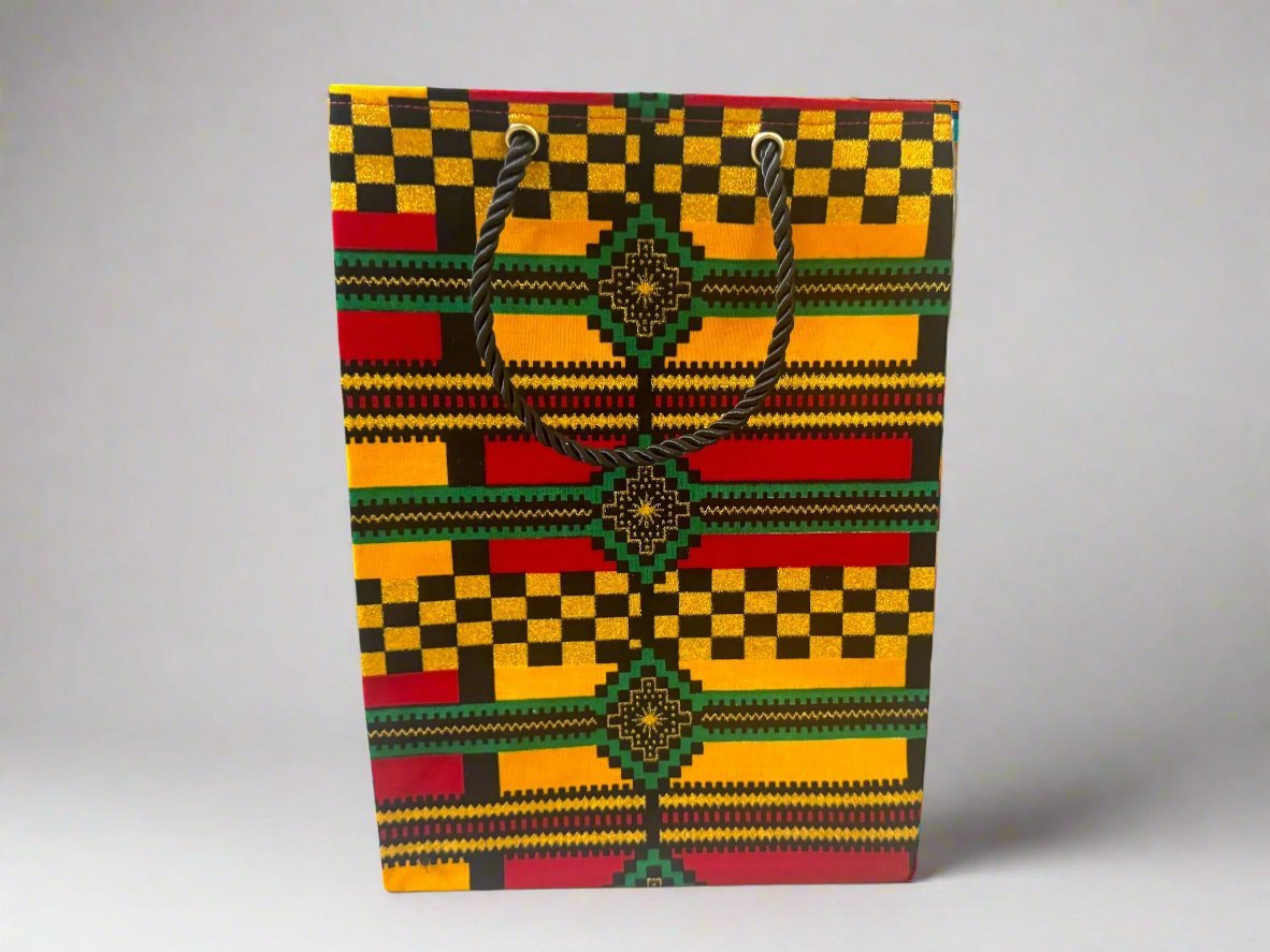 Ethnic, Fabric, Patterned, Handmade Yellow, Red, Green, Black and Gold Bag - Gezia Accents