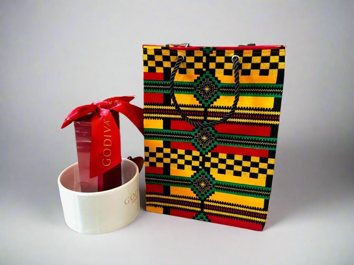 Ethnic, Fabric, Patterned, Handmade Yellow, Red, Green, Black and Gold Bag - Gezia Accents