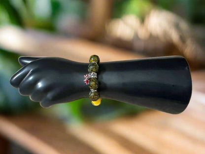 Yellow Jade & Cracked Agate Bracelet with Swarovski Crystals and Metal Spacers – Handmade on Elastic Cord - Gezia Accents